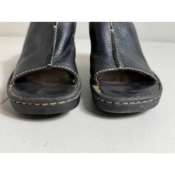 Born sandals black leather open toe slip on wedge slides  Sz 6/36.5 - Picture 3 of 9